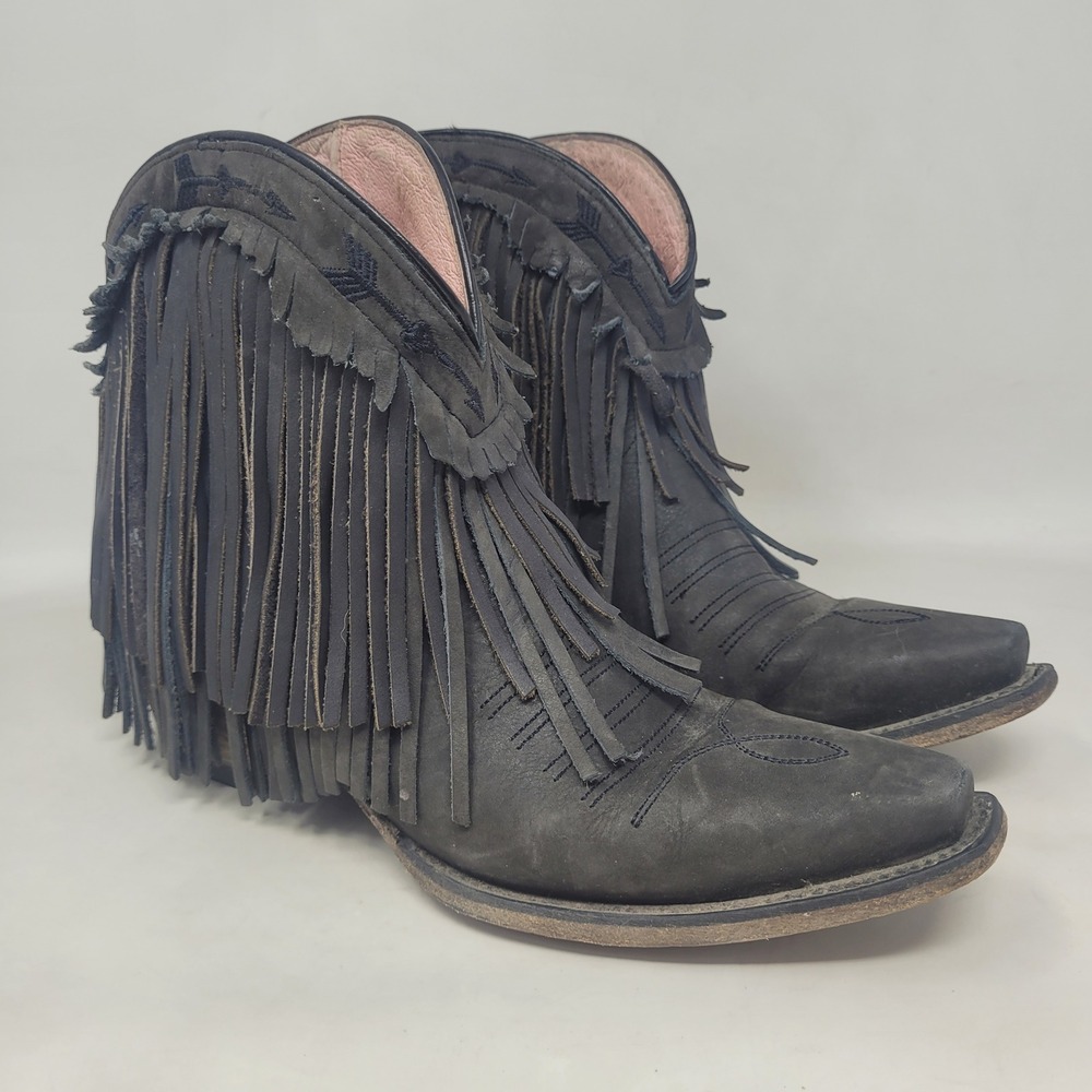 Junk Gypsy by Lane Spitfire Boots 7.5 Black Fringe Western Cowgirl Booties Ankle